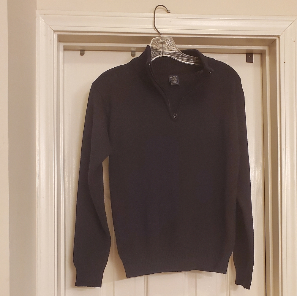 Boys Navy Blue quarter length zipper pull over sweater size 14-16